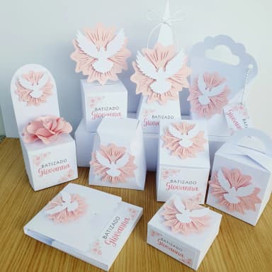 Kit Personalizado Batizado Rosa e Branco 3D Arquivo Digital