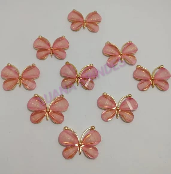 Borboleta Aplique Rose Metal Dourado 2,5cm Pct 2 unidades