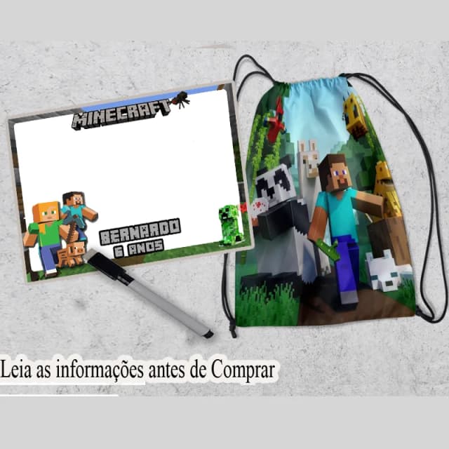 Kit Lembrancinhas do MInecraft Mochila e Lousa Magica Infantil do Minecraft