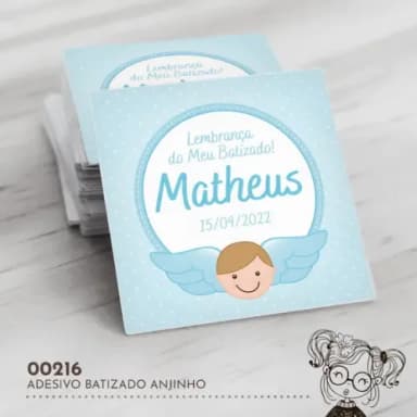 Adesivo Quadrado Batizado Anjinho - 00216
