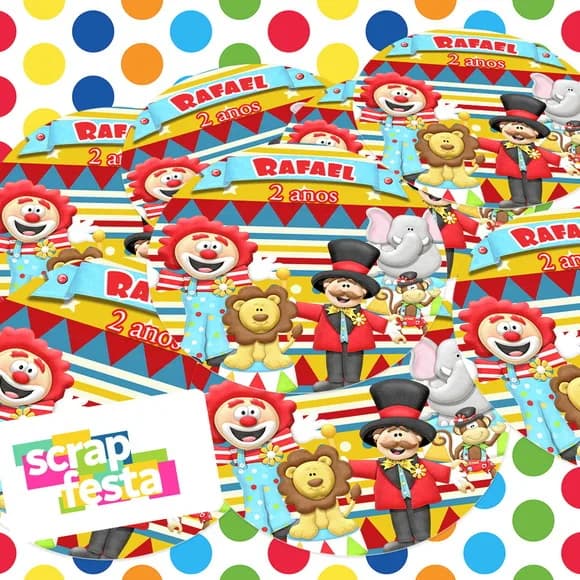 Adesivo 5 cm Redondo Personalizado Festa Circo