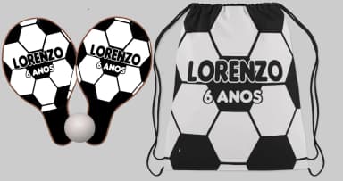 Kit Mochilinha e Raquete ping Pong Personalizada Futebol