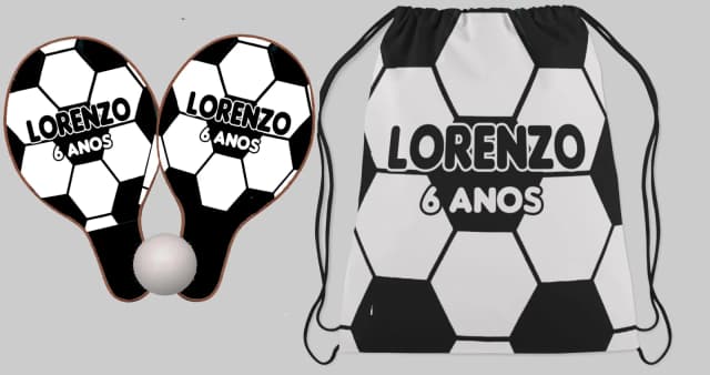 Kit Mochilinha e Raquete ping Pong Personalizada Futebol