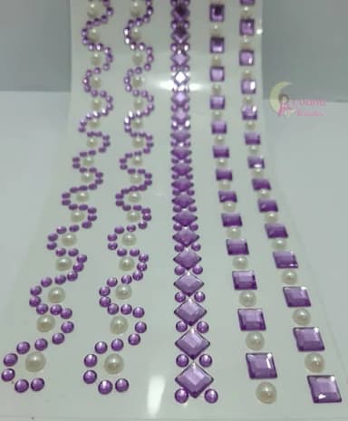 Cartela Adesiva c/ Strass e Meia Pérola Roxo e Branco- 2 uni
