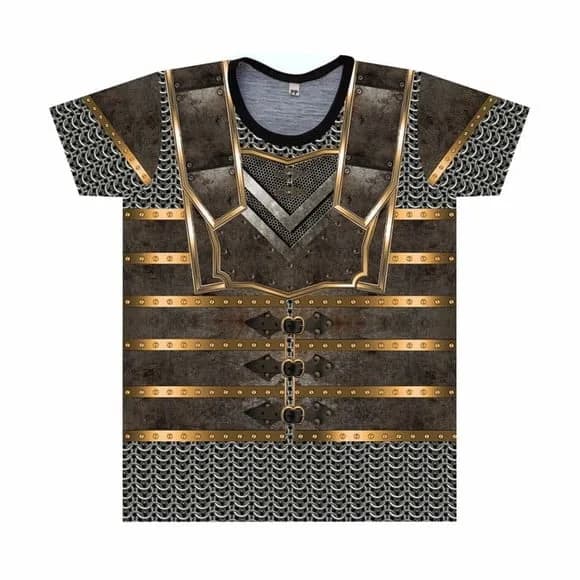 Camiseta infantil Medieval Masculina Armadura de Guerreiro – Fantasia Temática Sublimada para Cosplay e Festas | Ricardo Fantasias