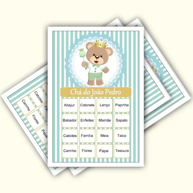 Bingo Chá de Bebê Menino Pdf Para Imprimir