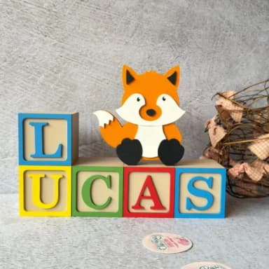 Cubos Decorativos de MDF para Quarto de Bebê e infantil -Tema Bosque Encantado - Raposinha