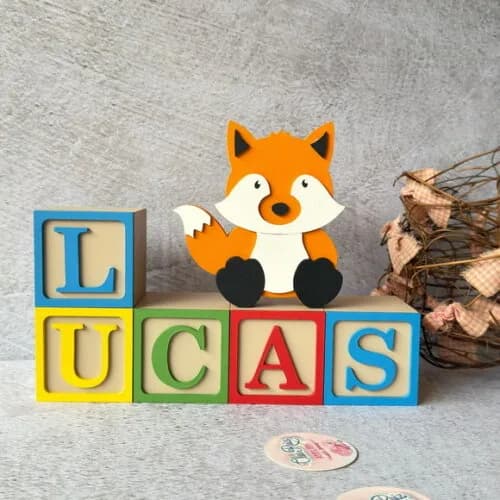 Cubos Decorativos de MDF para Quarto de Bebê e infantil -Tema Bosque Encantado - Raposinha