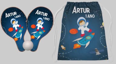 Kit Mochila e Raquete ping pong personalizada do Astronauta