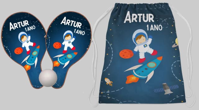 Kit Mochila e Raquete ping pong personalizada do Astronauta