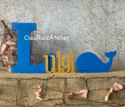 Letras de mdf -nomes 18cm + Baleia