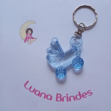 Chaveiro Carrinho de Bebe Azul de Acrilico 4cm Pct 4 Unidade
