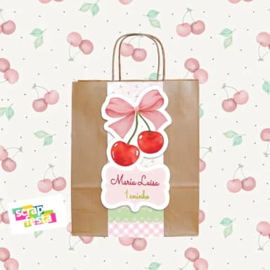 Sacolinha Papel Personalizada Festa Cerejinha Aquarela
