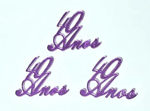 Aplique 40 Anos Roxo Acrílico Espelhado Pacotes com 6 Peças