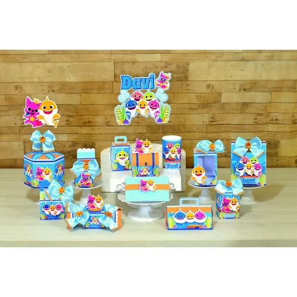 Kit 60 Lembrancinhas Baby Shark Menino
