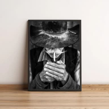 Quadro com cowboy vintage em momento reflexivo 2555