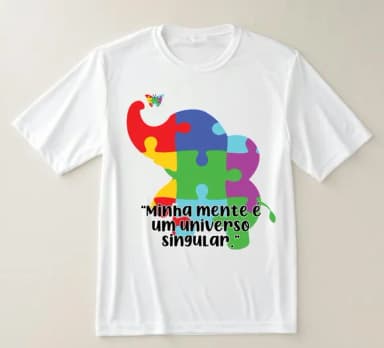 Camiseta Autismo Estampa Colorida com Elefante e Frase