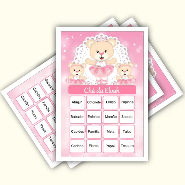 Bingo Chá de Bebê Menina Pdf Para Imprimir