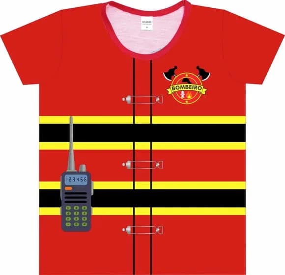 Camiseta Infantil Bombeiro Unissex – Fantasia de Bombeiro para Meninos e Meninas | Ricardo Fantasias