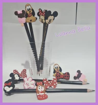 Ponteira p/Lápis Minnie e Mickey Borracha -pct c/10 unid