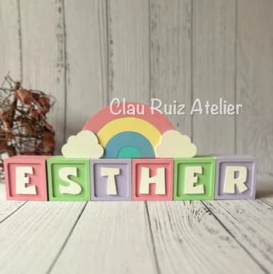 Decoração Bebê Candy Colors - Cubos 6x6cm Ts + Arco Íris.