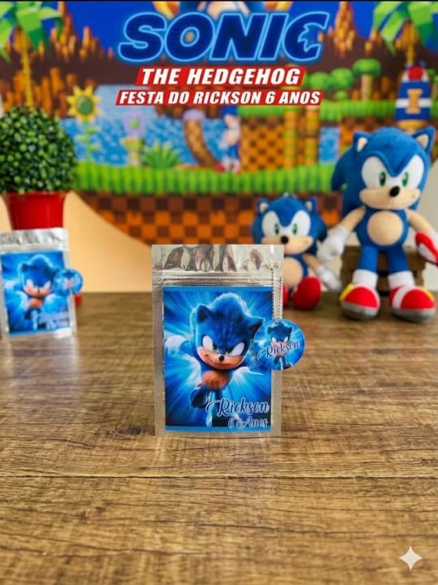 Saquinho Metalizado ziplock Sonic lembrancinhas festa aniversario infantil Personalizado