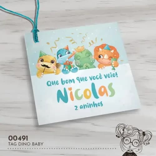 Tag Quadrada Dino Baby - 00491