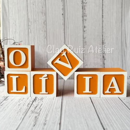 Decoração Bebê - Cubos 8x8cm Linha Nome com Moldura