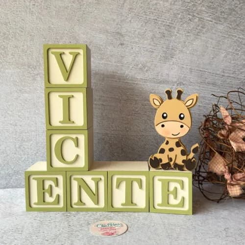 Kit Safari Cubos Personalizados 6x6cm+ Girafa Decoração Bebê