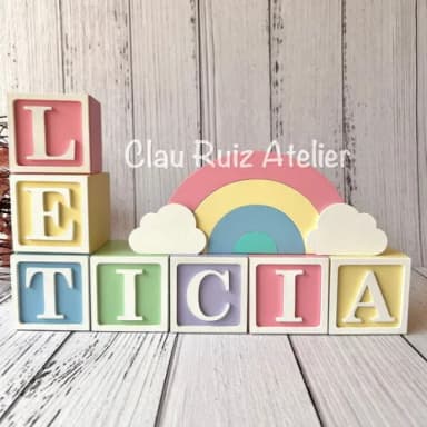 Decoração Bebê Candy Colors - Cubos 6x6cm Ts + Arco Íris.