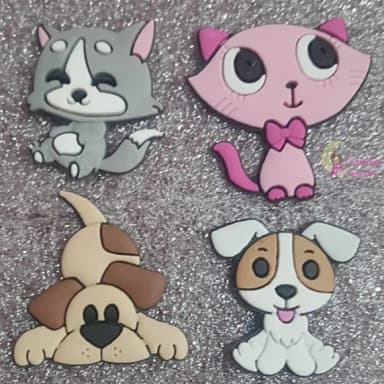Apliques Gatinhas e Cachorros de Borracha - Pct C/8 Unid
