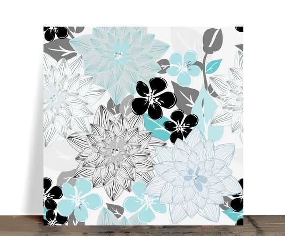 Azulejo Decorativo Floral Moderno Azul e Cinza 15x15 Cerâmic