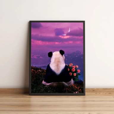 Quadro Panda Apaixonado Com Flores 185