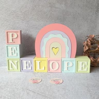 Tons Pastel Cubos 6x6cm Ts + Arco Íris Boho - Decoração Bebê