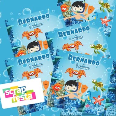 Adesivo Personalizado Quadrado 10x10 Festa Fundo do Mar
