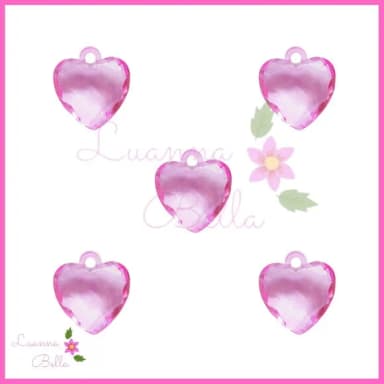 Pingente de acrílico Coração Facetado Rosa - Pct 12 unidades