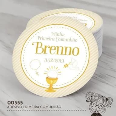 Adesivo Redondo Primeira Comunhão - 00355