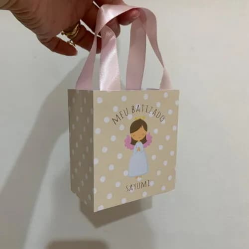 Sacolinha Personalizada Batizado Anjinha Rosa