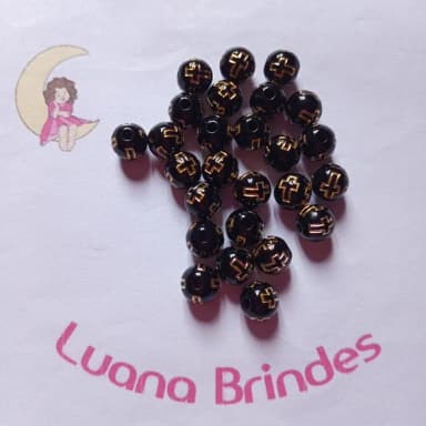 Bolinha Preta com Flor Dourada 8mm Pct 100 Unidades