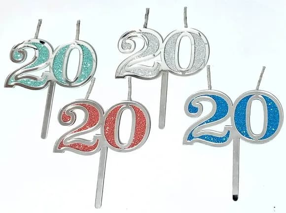 Velas 20 Anos Prata Acrílico Pavio Magico - 1 Peça