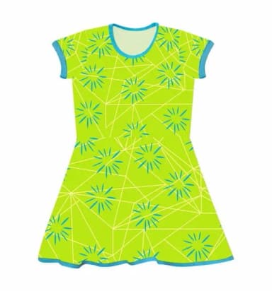 Vestido Infantil Fantasia Sentimento Alegria Verde Limão com Flores Azuis