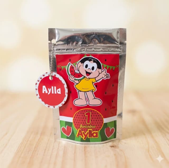 Saquinho Metalizado ziplock Magali lembrancinhas festa aniversario infantil Personalizado