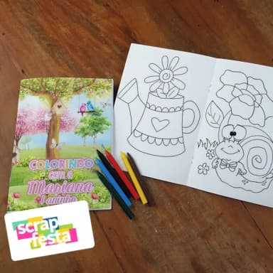 Revista Colorir + Giz de Cera Jardim Encantado Aquarela