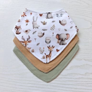 Kit 3 Babadores Bandana Premium para bebê - Bichinhos