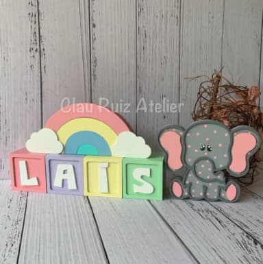 Decoração Bebê Candy Cubos 6x6cm Ts + Arco Íris+ Elefante Pi