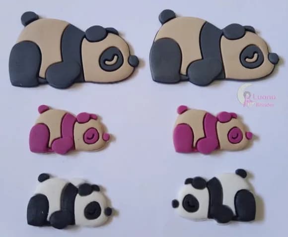 Apliques Pandas Coloridos Deitados de borracha - pct c/8 uni