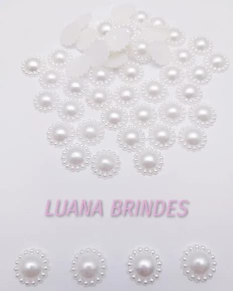 Meia Pérola Branca Decorada -8mm- Pct C/100 Unid