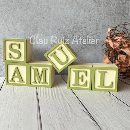 Nome com Moldura Cubos 6x6 Decoração Bebê e Criança