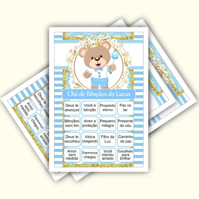 Bingo Chá de Bênçãos Menino PDF Para Imprimir