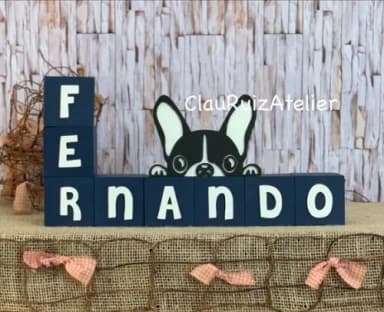 Cubos 6x6cm + Buldogue Decoração Bebê